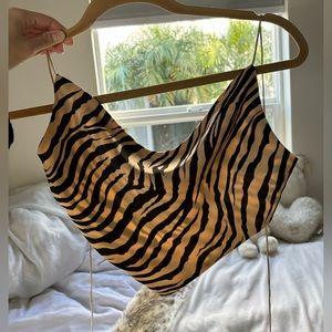 Tiger print silk top, tie in the back